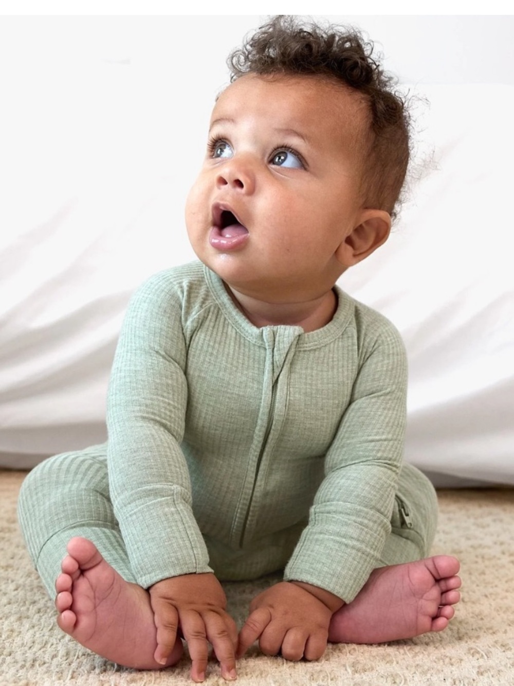 Little Sleepies Sage Ribbed Footie One-Piece